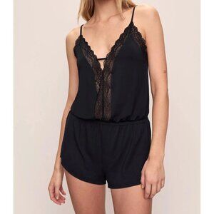 NWT Eberjey Lara Romper Large Black Lace Tencel Modal Comfy Sexy Romantic Vamp